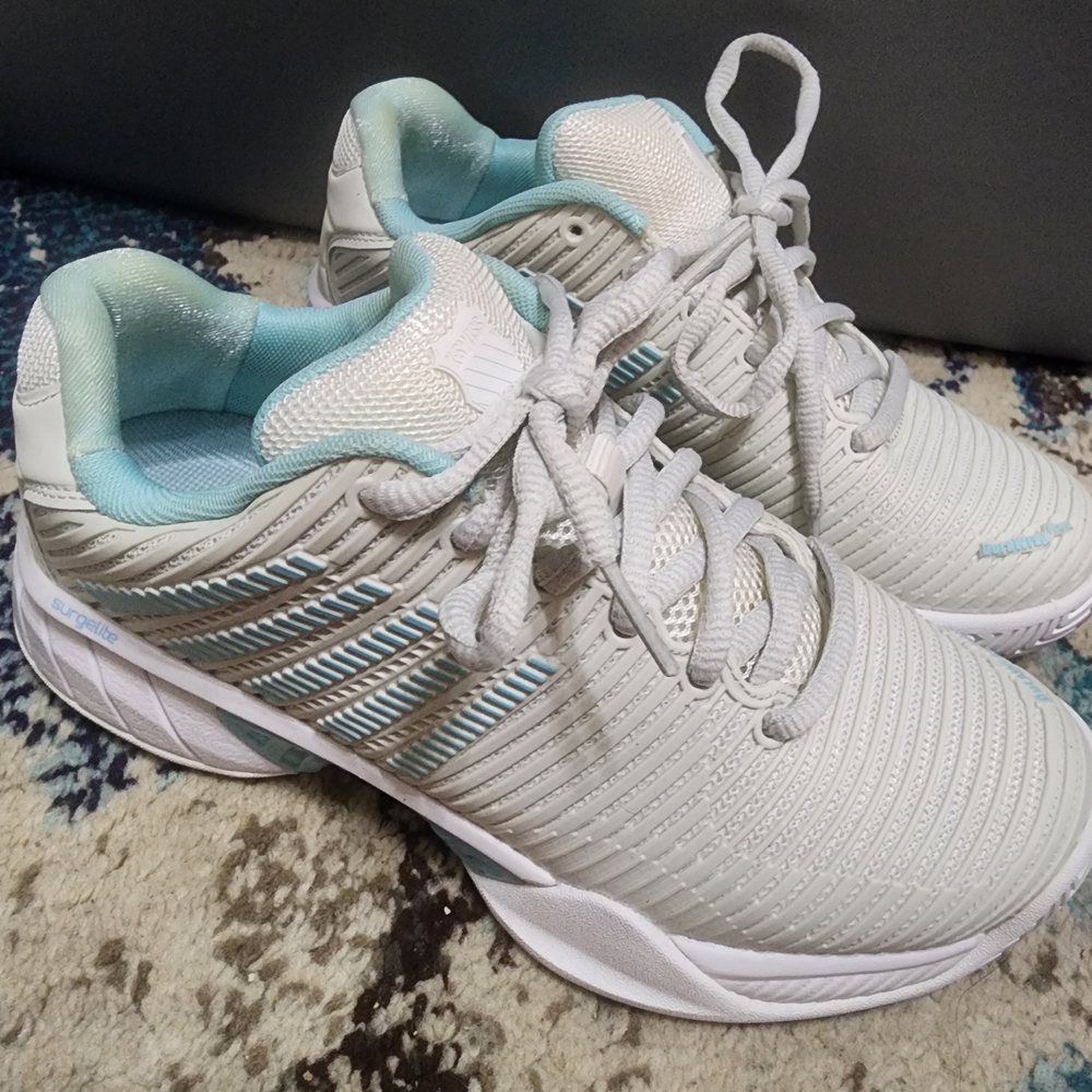 Women's White and Blue Athletic Shoes
